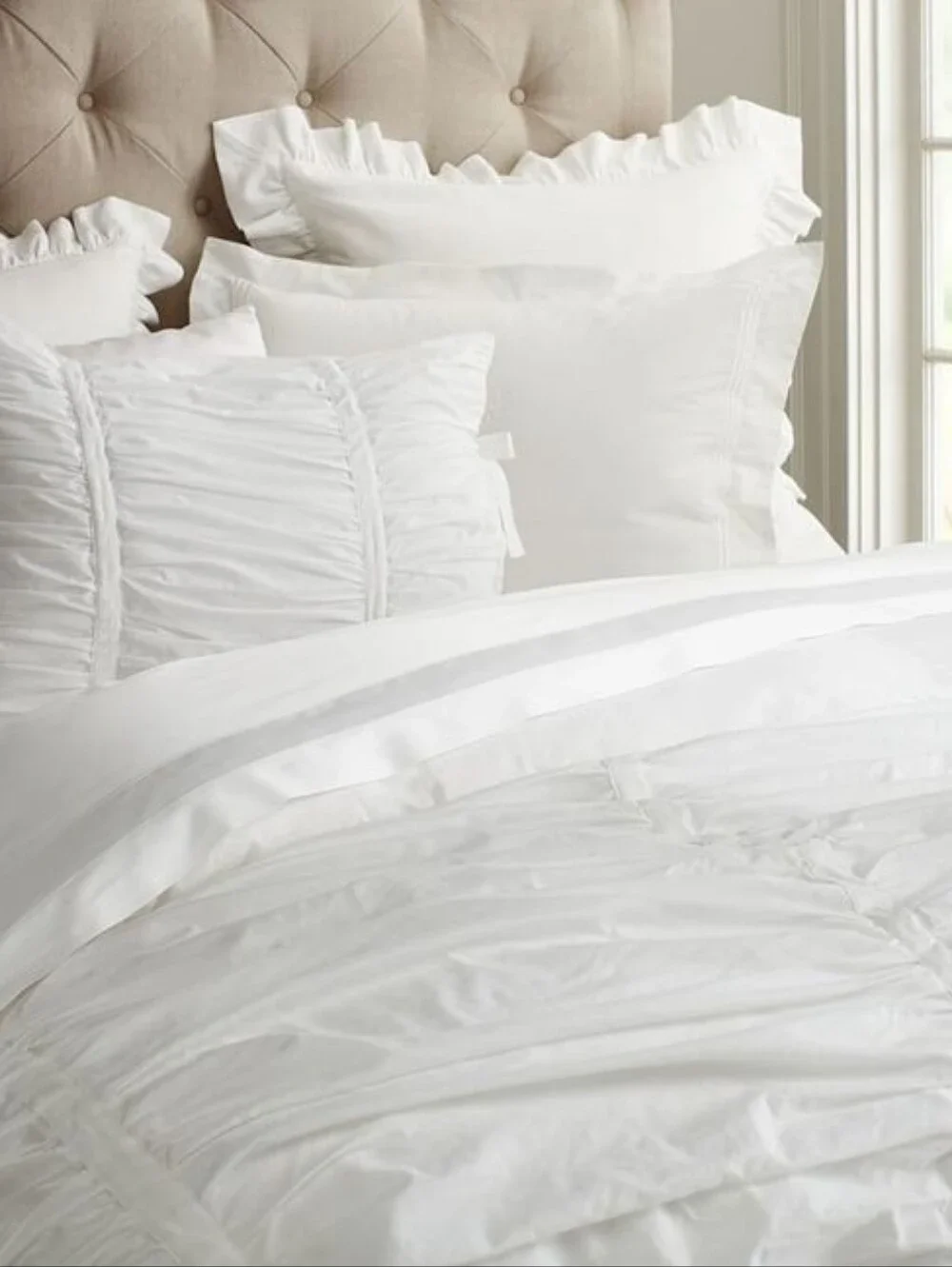 Pottery Barn Hadley White Standard Ruched Tie Sides Sheer Pillow Cases
